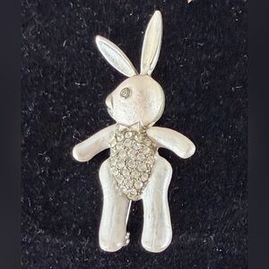 Vintage Silver-Tone Bunny Brooch with Rhinestones